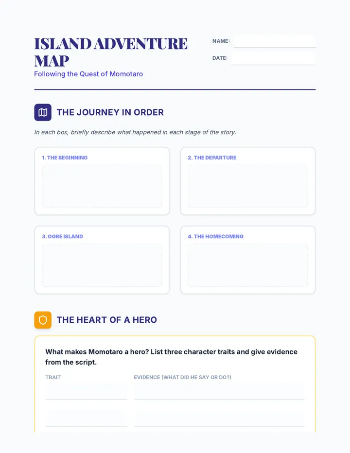 Island Adventure Map Worksheet