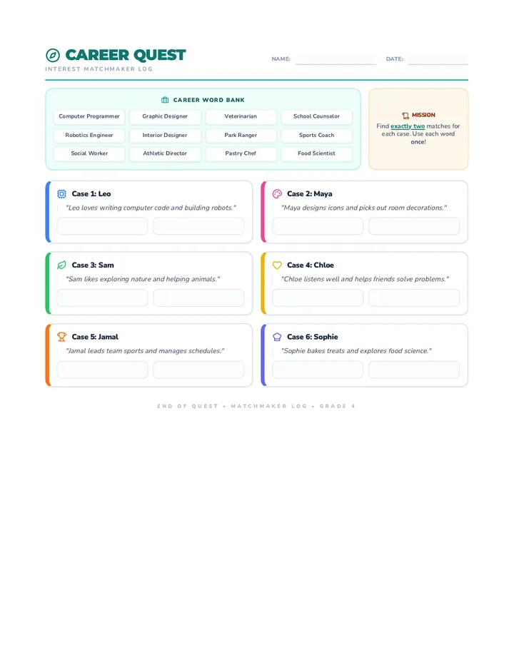 Interest Matchmaker Worksheet