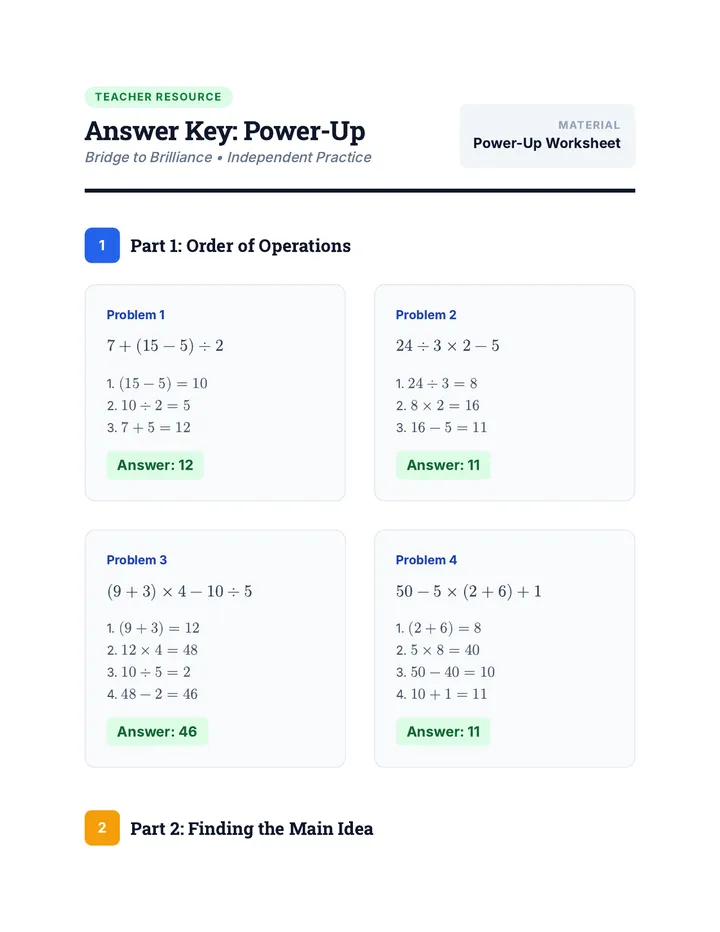 Math & Reading Power-Up Answer Key