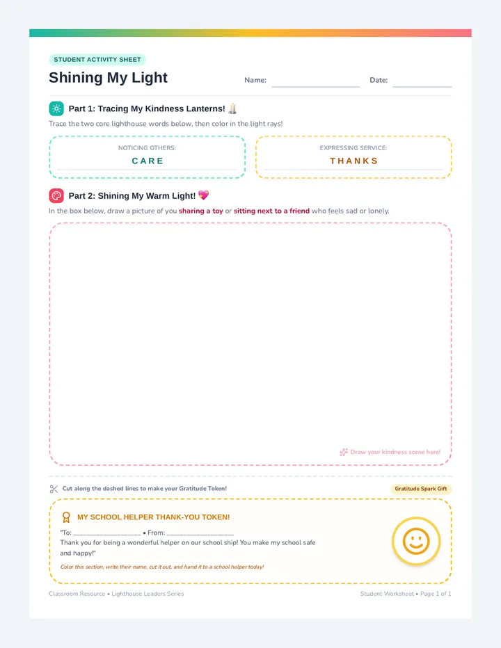 Shining My Light Worksheet