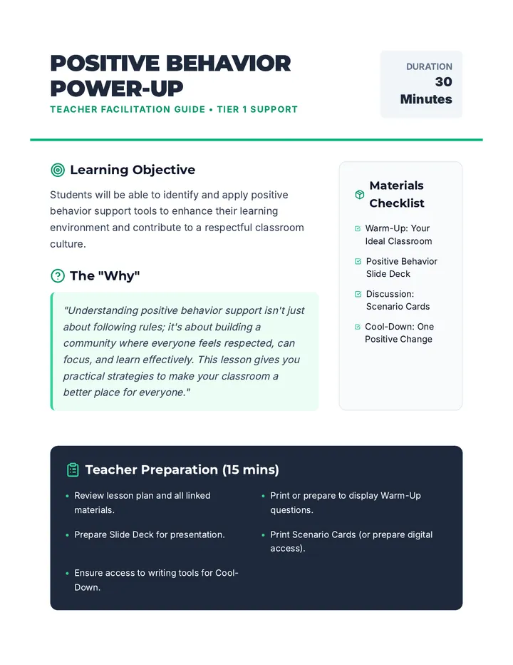 Behavior Power-Up Lesson Plan