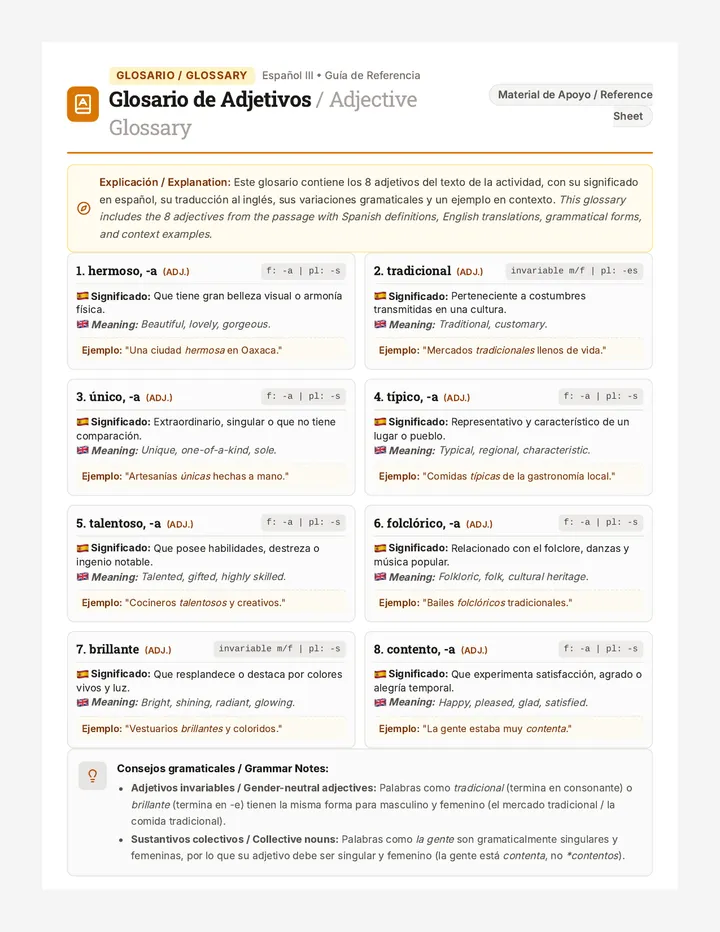 Adjective Vocabulary Glossary