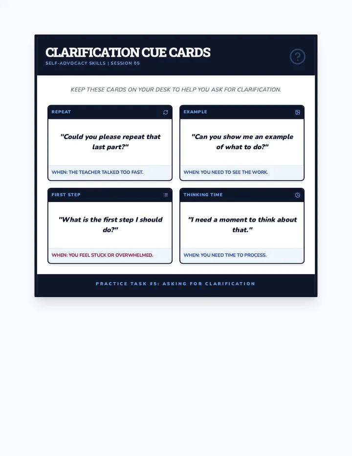 Clarification Cue Cards