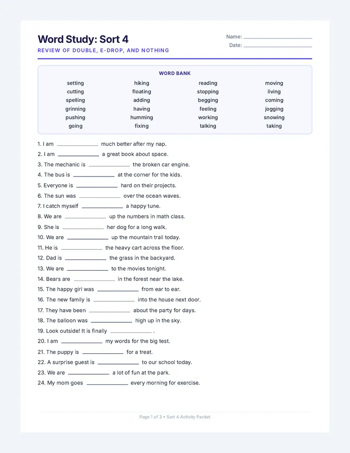 Sort 4 Activity Packet