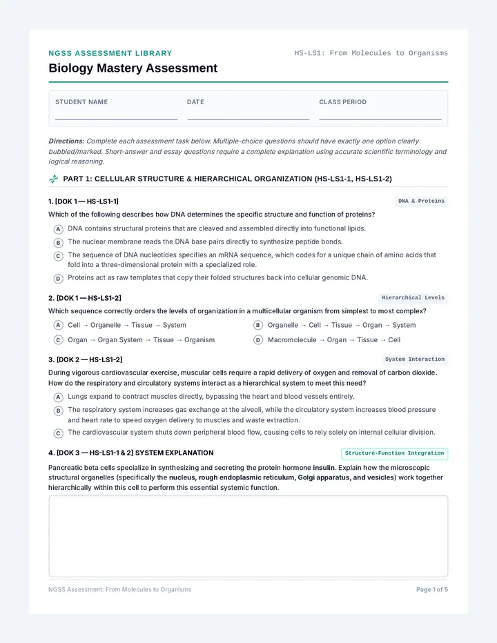 LS1 Question Bank Student Sheets