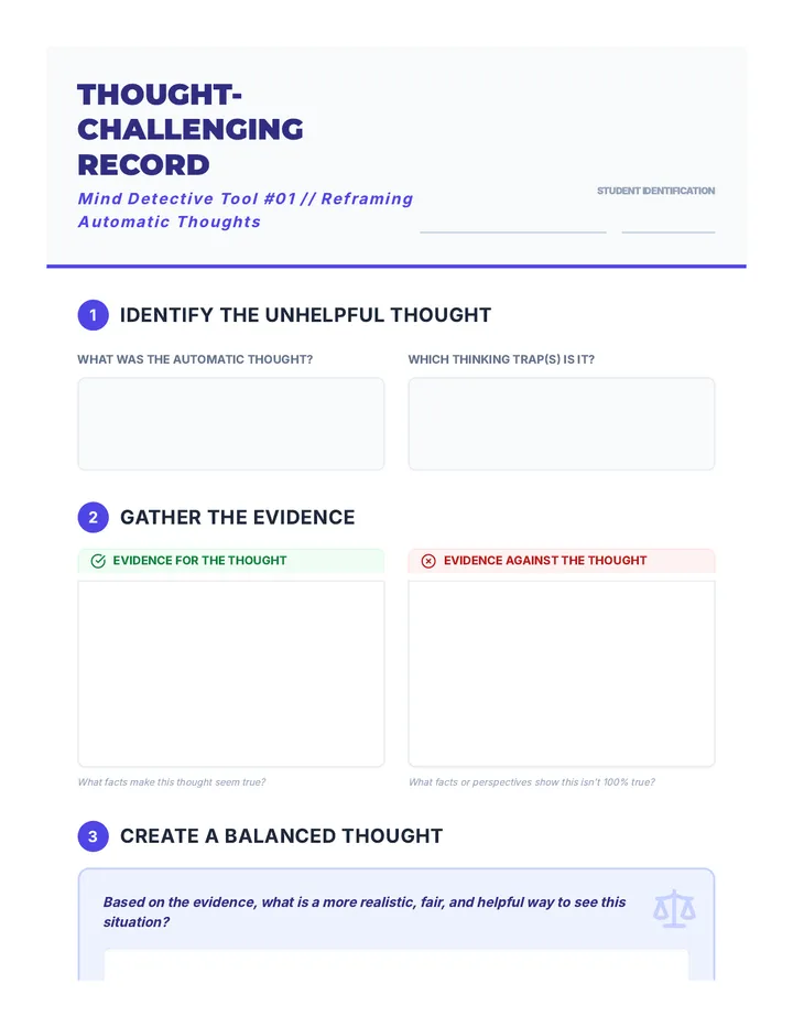 Thought Challenging Record Worksheet Document