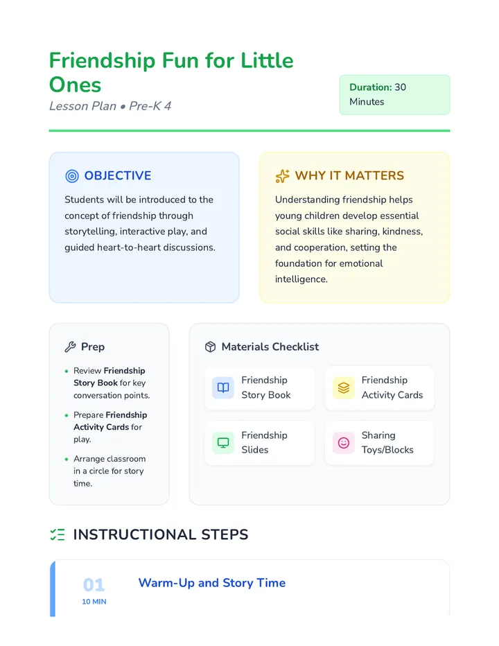 Friendship Fun Lesson Plan