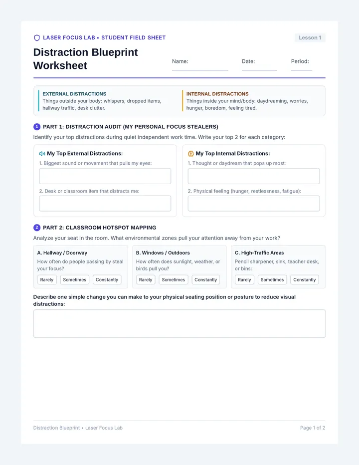 Distraction Blueprint Worksheet