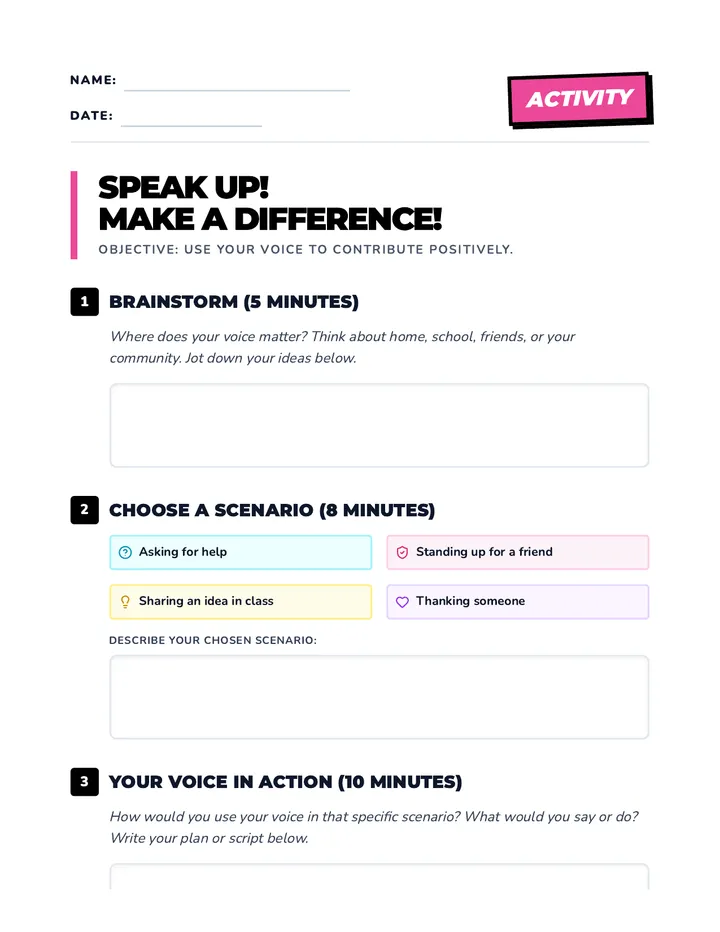 Speak Up Activity Worksheet