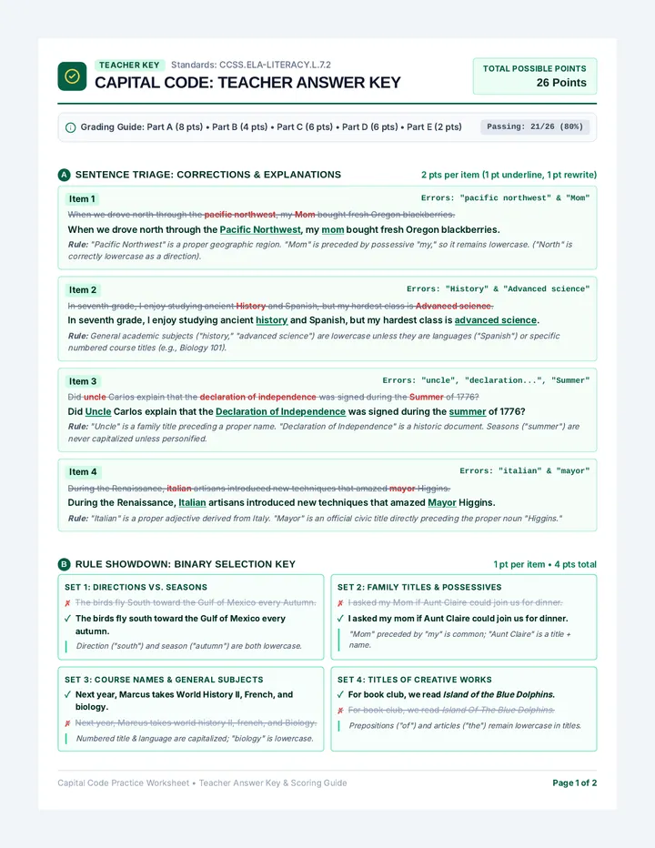 Capital Code Answer Key