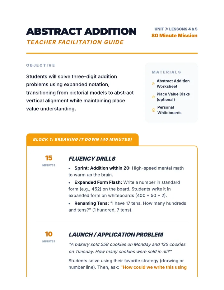 Abstract Addition Teacher Guide