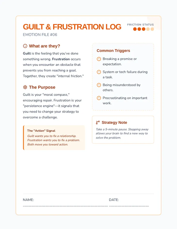 Guilt and Frustration Log Worksheet