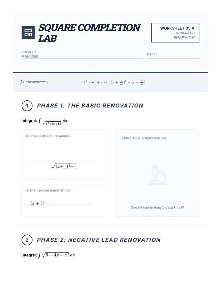Square Completion Lab Worksheet