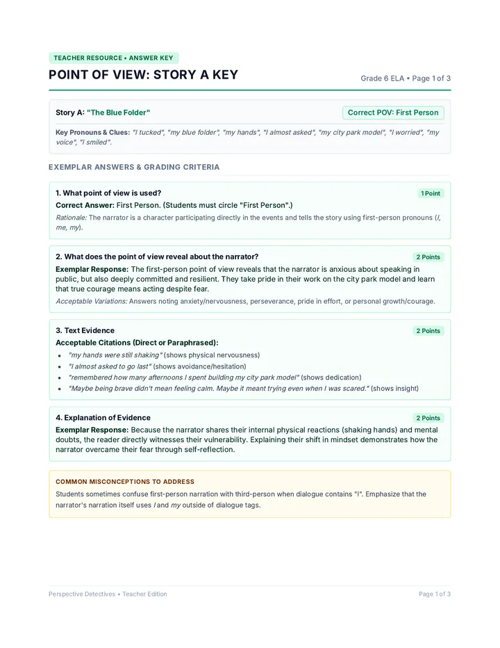 Point of View Answer Key