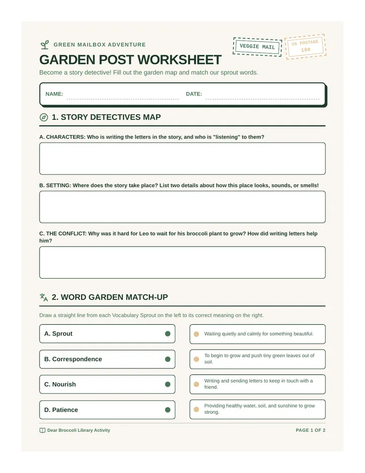 Veggie Mailbox Worksheet