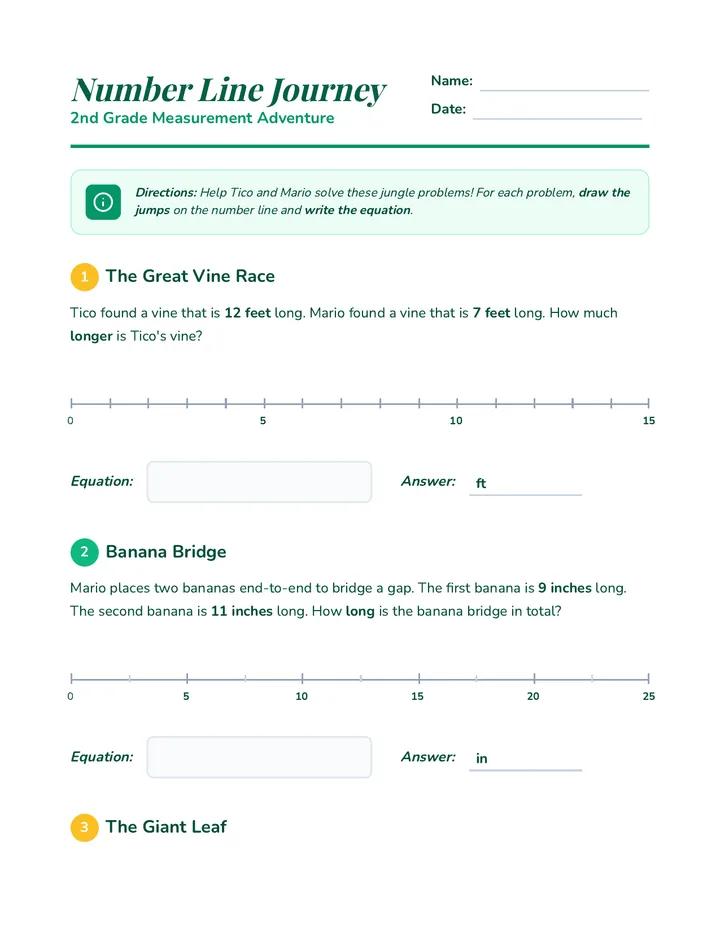 Number Line Journey Worksheet