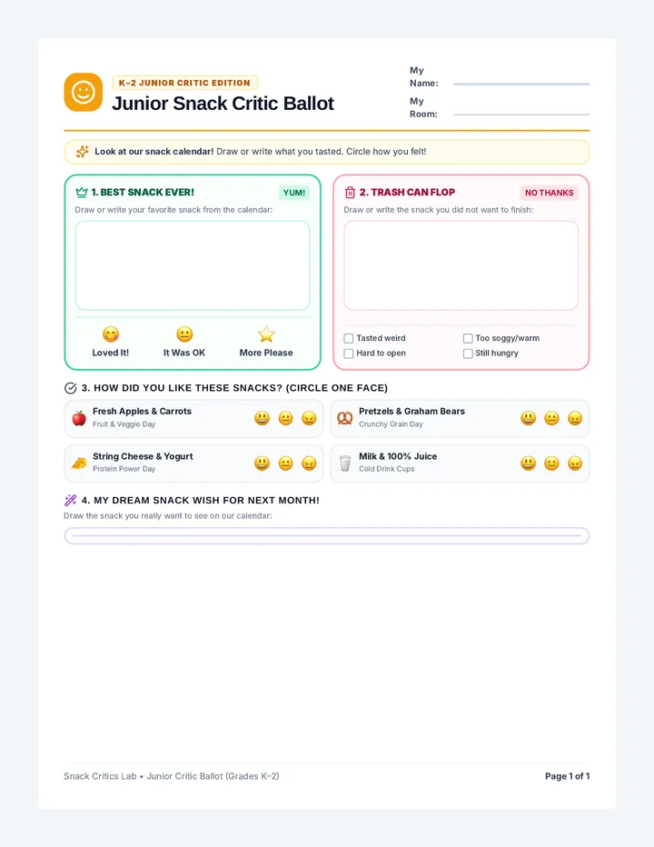 Junior Snack Critic Sheet