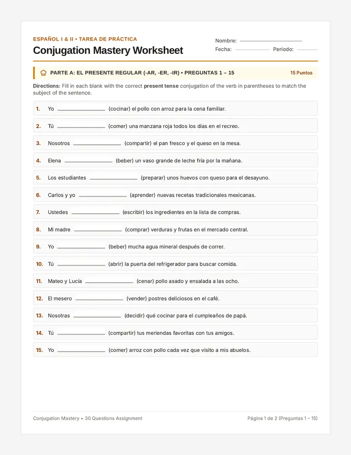 Conjugation Mastery Worksheet