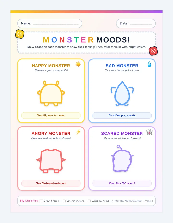 Monster Moods Drawing Sheet