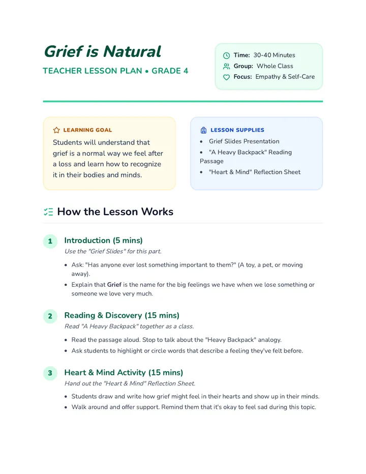 Grief Lessons Lesson Plan