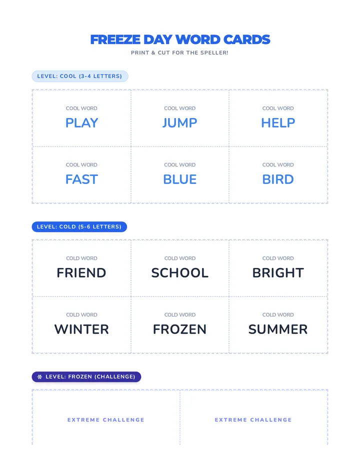Freeze Day Word Cards