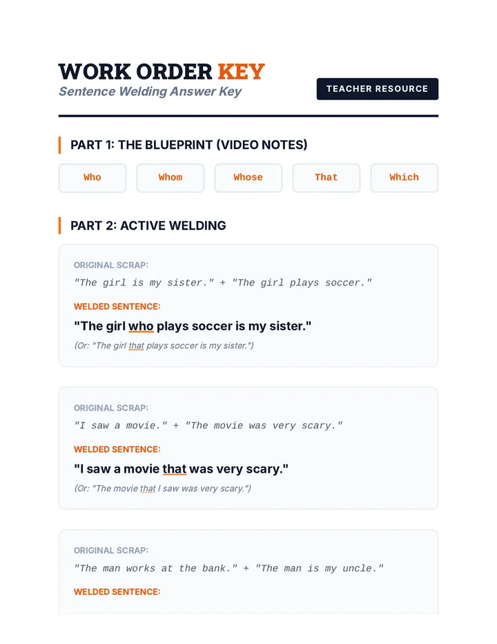 Sentence Welder Answer Key