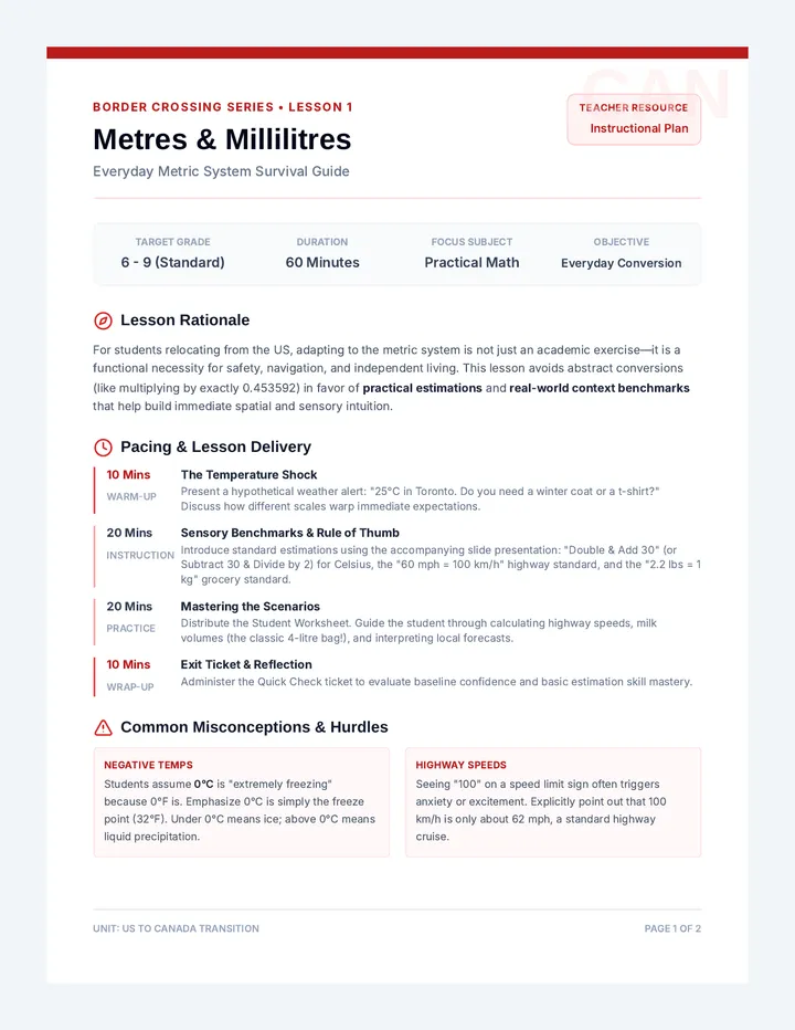 Metric Transition Teacher Guide
