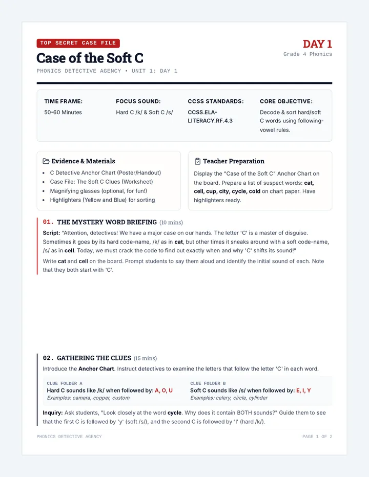 C Detective Lesson Plan