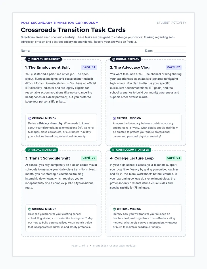 Crossroads Transition Task Cards
