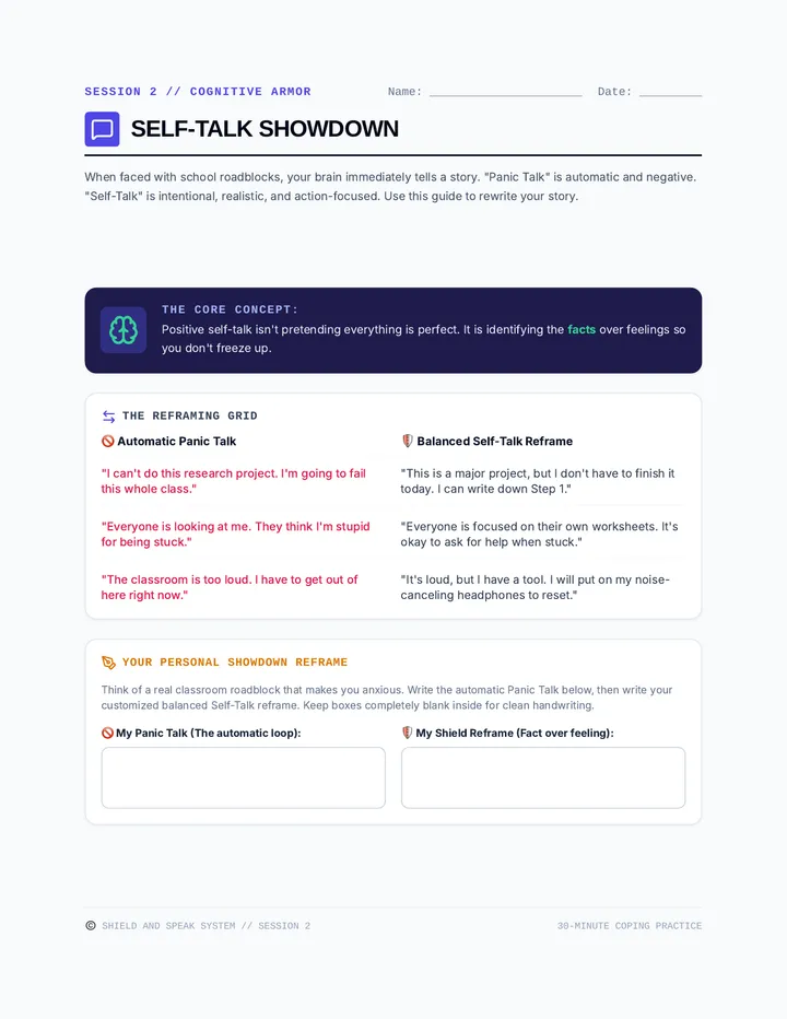 Self Talk Showdown Worksheet