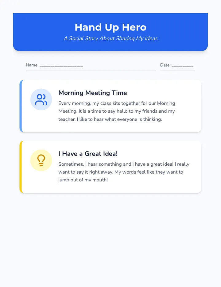 Hand Up Hero Social Story