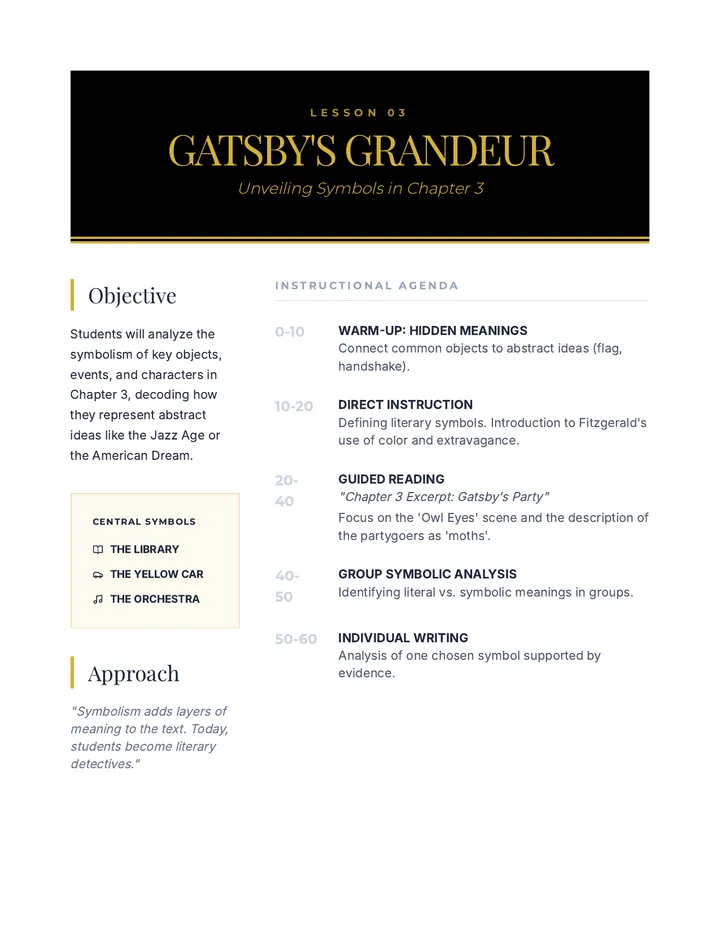 Gatsbys Grandeur Lesson Plan