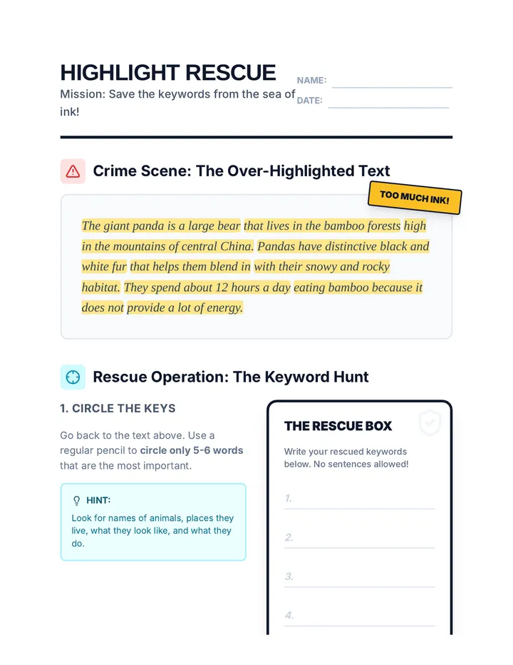 Highlight Rescue Worksheet