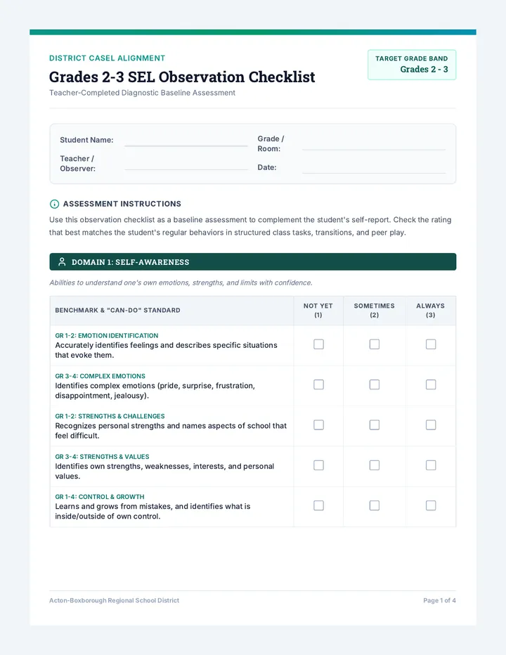 Grades 2-3 SEL Observation Checklist Packet
