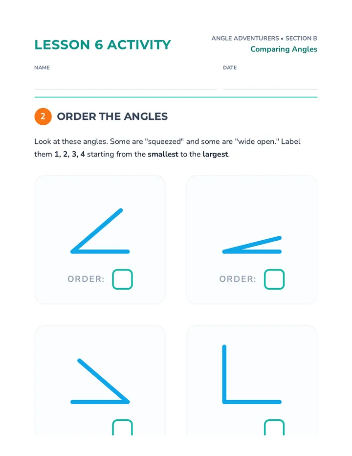 Ordering Angles Worksheet