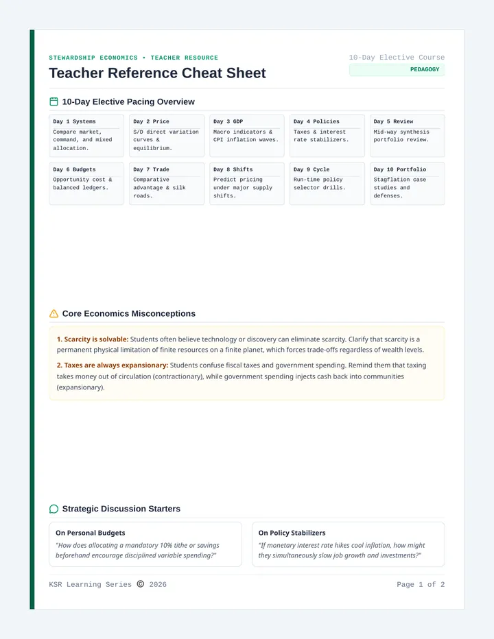 Stewardship Economics Teacher Cheat Sheet