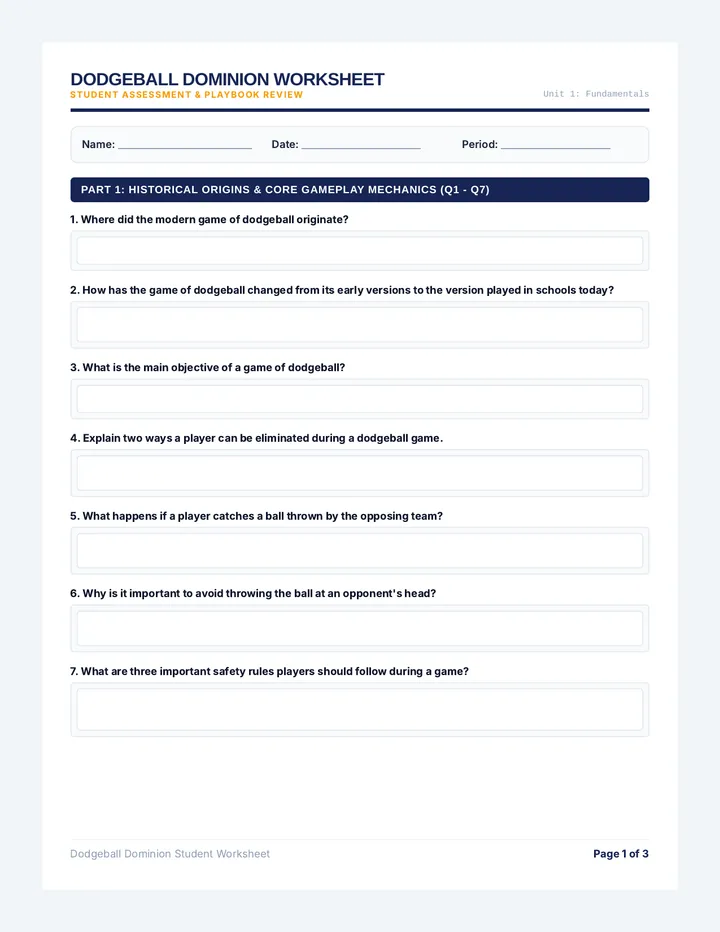 Dodgeball Dominion Student Worksheet