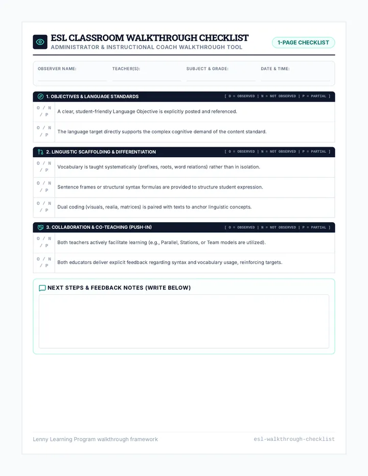 ESL Observation Checklist