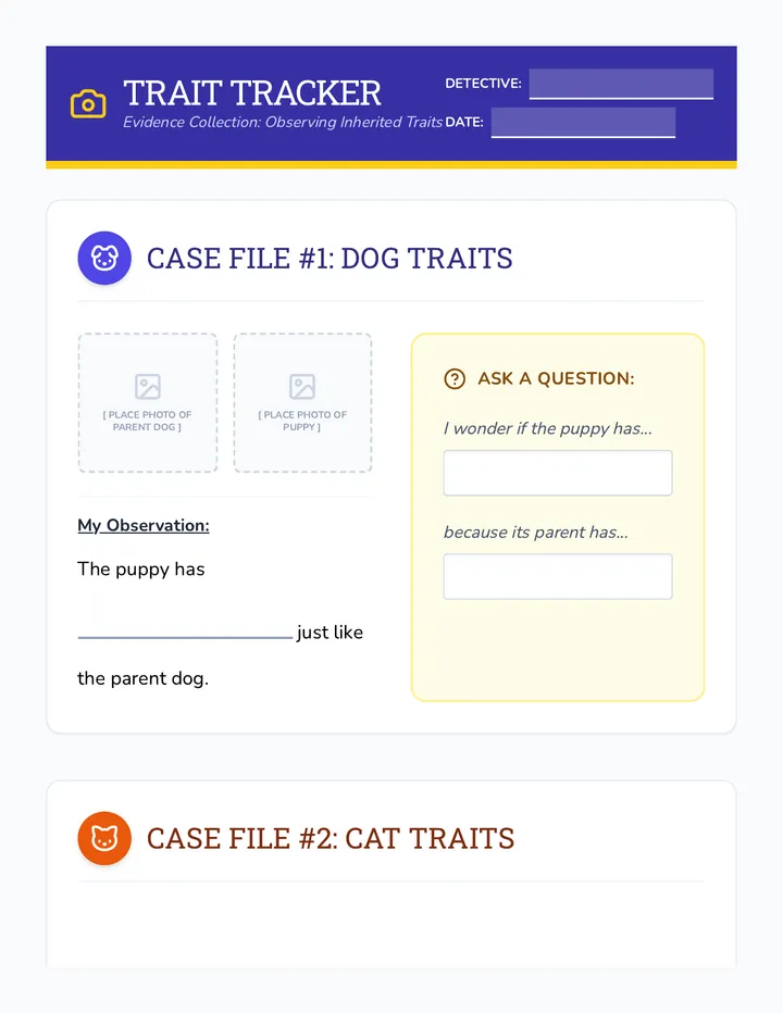 Trait Tracker Photo Worksheet strip