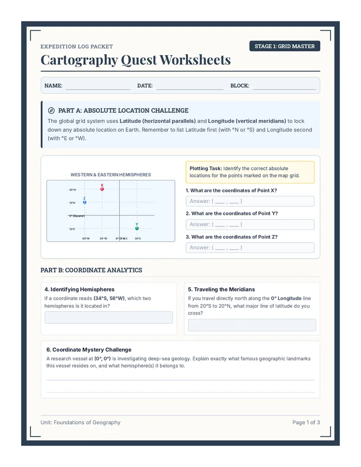 Cartography Quest Worksheets