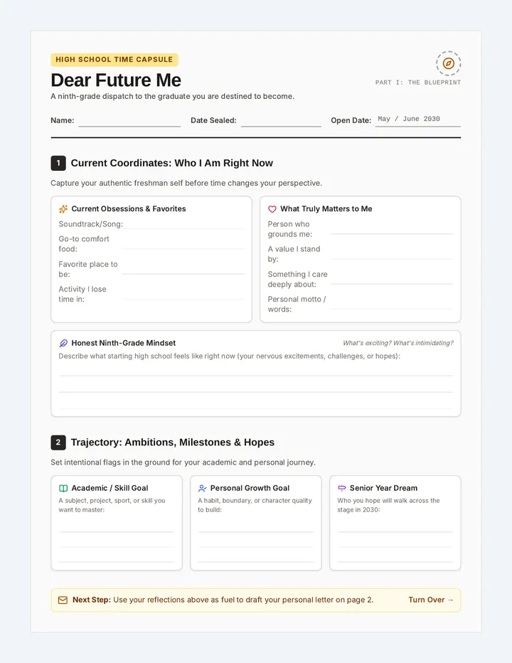 Dear Future Me Worksheet