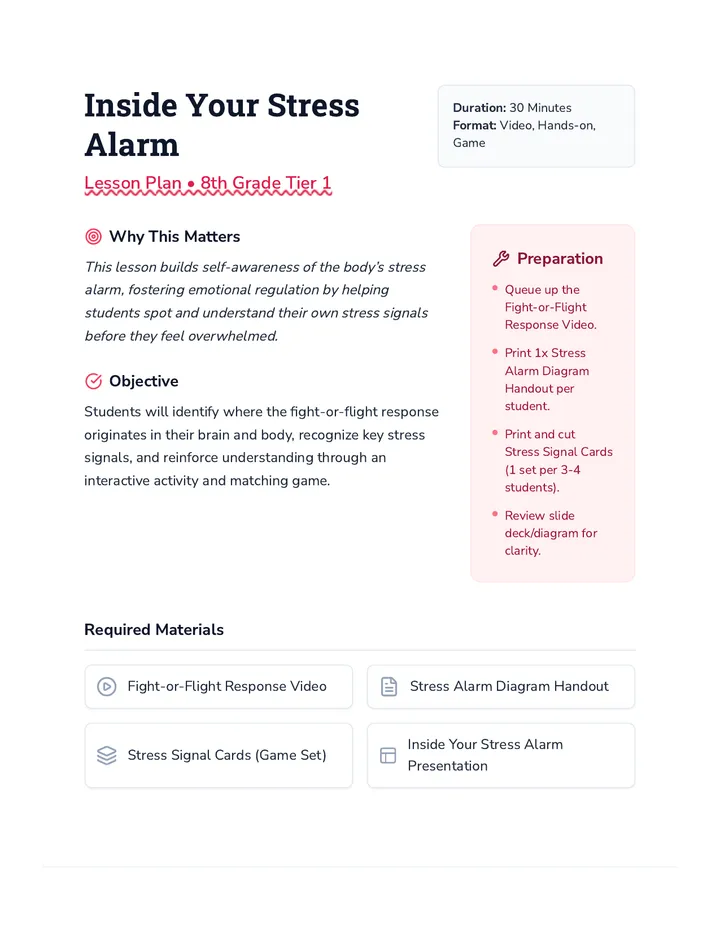 Stress Alarm Lesson Plan