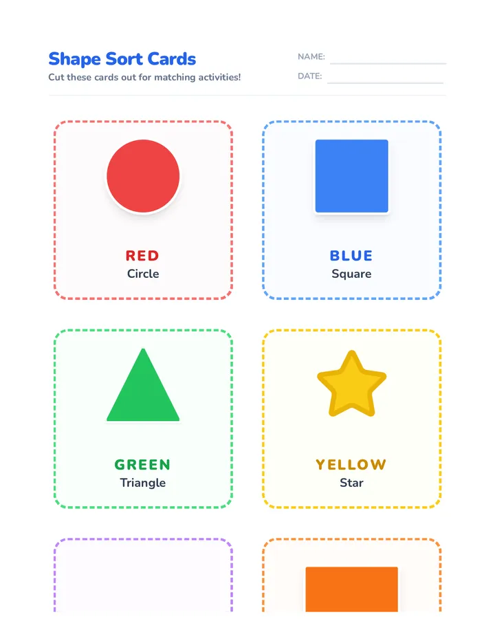 Shape Sort Cards Worksheet