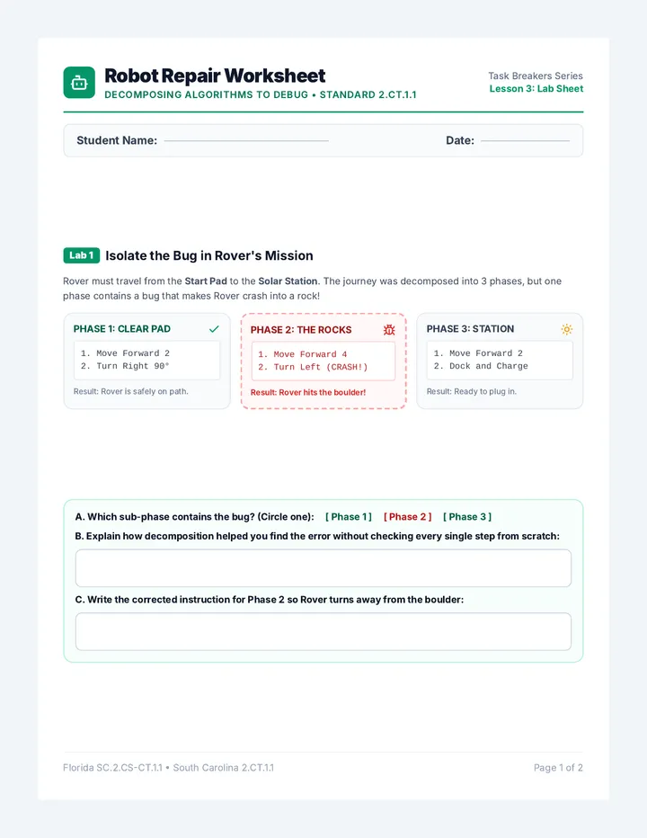 Robot Repair Worksheet