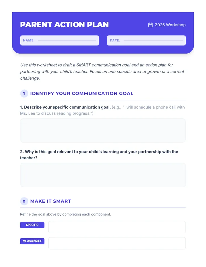 Parent Action Plan Worksheet