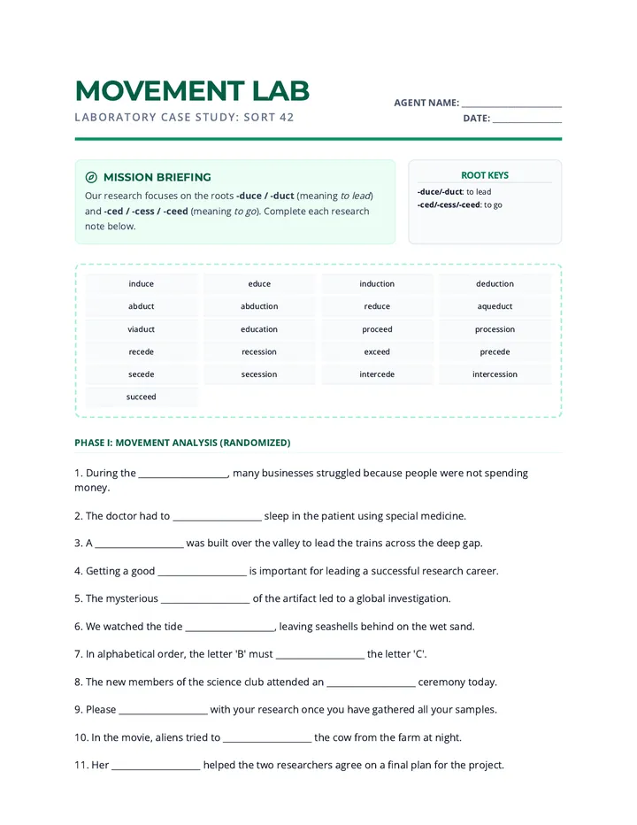 Lead and Go Worksheet