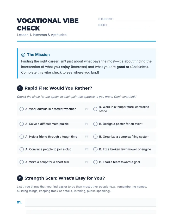 Vocational Vibe Check Worksheet