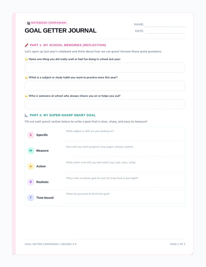 Goal Getters Worksheet