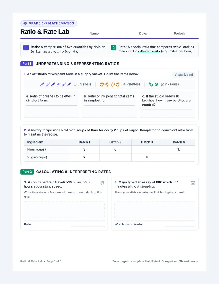Ratio Rate Lab Worksheet