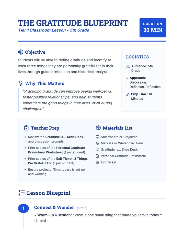 Gratitude Blueprint Lesson Plan